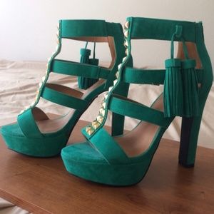 Green Tassel Heels